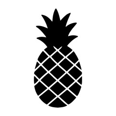 Minimal black silhouette of a pineapple fruit with geometric pattern, isolated for tropical or food-themed design. Vector illustration