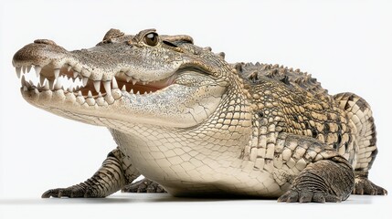 Obraz premium Alligator with visible teeth posing on a white background