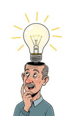 man with idea, a light bulb above the head of the person who came up with the idea