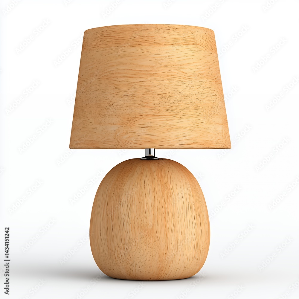 Poster wooden lamp with a unique design featuring a rounded base and textured shade.