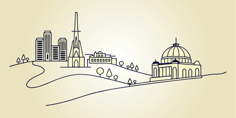 Obraz premium A minimalist one-line drawing of the Los Angeles skyline. Vector.