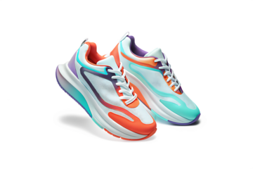 colorful cool running sneakers mockup, png file of isolated cutout object with shadow on transparent background. PNG