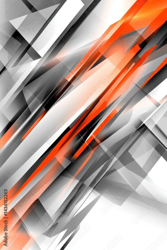 Poster dynamic abstract design featuring geometric shapes with bold orange accents creating a modern artist