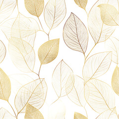 Obraz premium Gold and white pattern with an elegant leaf design, creating a sophisticated wallpaper background. 