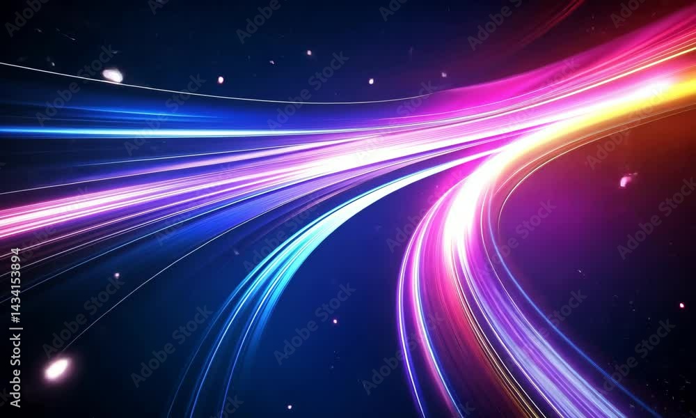 Poster vibrant light trails creating energetic, dynamic motion in colorful abstract background
