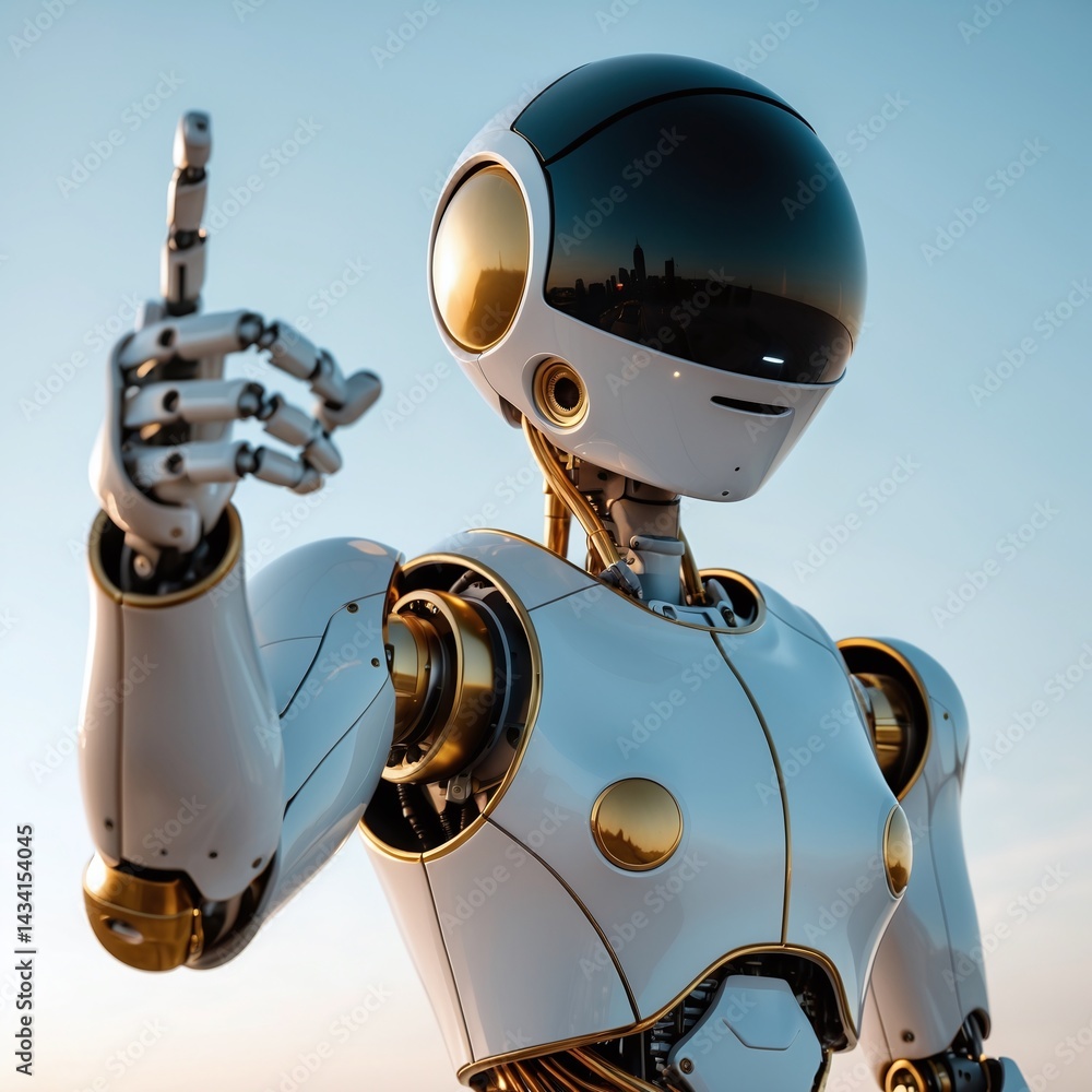 Poster futuristic ai robot pointing upwards for technology concept