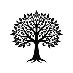 Obraz premium Black Tree of Life Silhouette Illustration Isolated on White