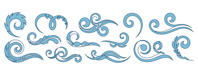 Elegant Swirl Collection Blue Decorative Elements For Design And Decoration In Seamless Vector Format On A White Background