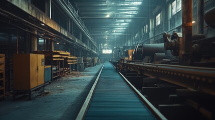 Fototapeta premium Industrial factory interior with conveyor belt