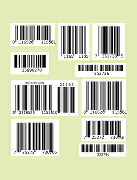 Barcode set vector mockup collections. Code 39, Code 128, UPC-A, UPC-E. EAN-13, EAN-8. Interleaved 2 of 5, ISBN 