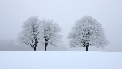 Frosty trees on a snowy field