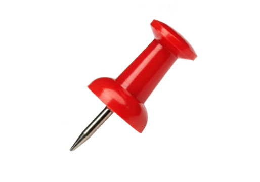 Close up of a red push pin isolated on transparent background