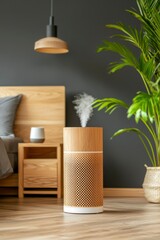 Wooden air purifier in bedroom