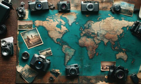 Vintage Cameras & World Map: A Journey Through Time
