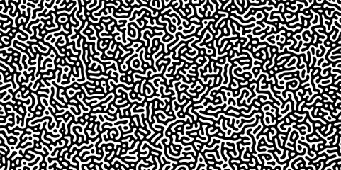 Abstract truing organic wallpaper Turing reaction diffusion monochrome seamless pattern with chaotic motion. Generative algorithm psychedelic background. Reaction-diffusion or truing pattern formation