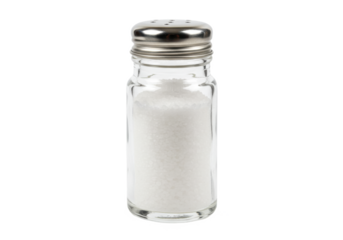 Salt shaker filled with salt isolated on transparent background