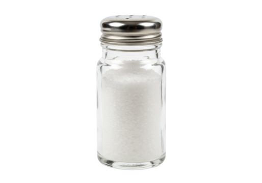 Salt shaker filled with salt isolated on transparent background