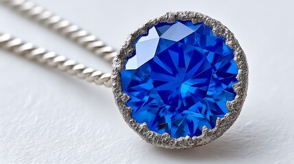 Fototapeta premium A close-up of a silver chain necklace with a large, deep blue gemstone pendant