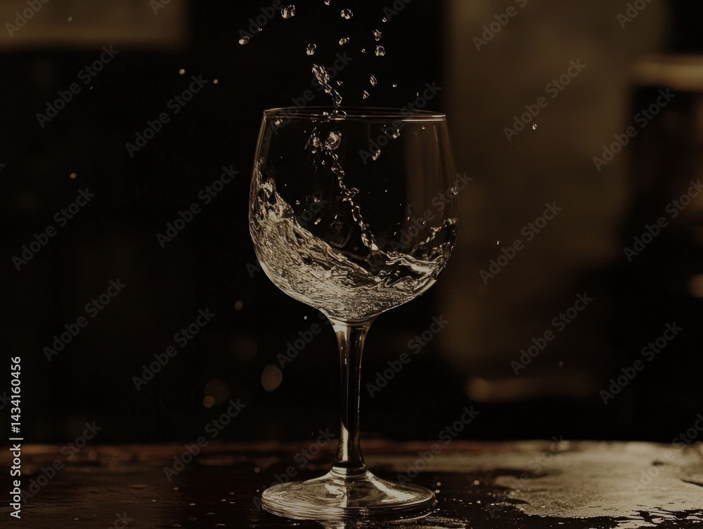 Aufkleber captivating splash in wine glass against dark background showcasing dynamic water movement and elega
