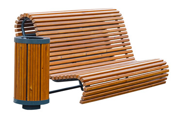 Park Bench and garbage container on white