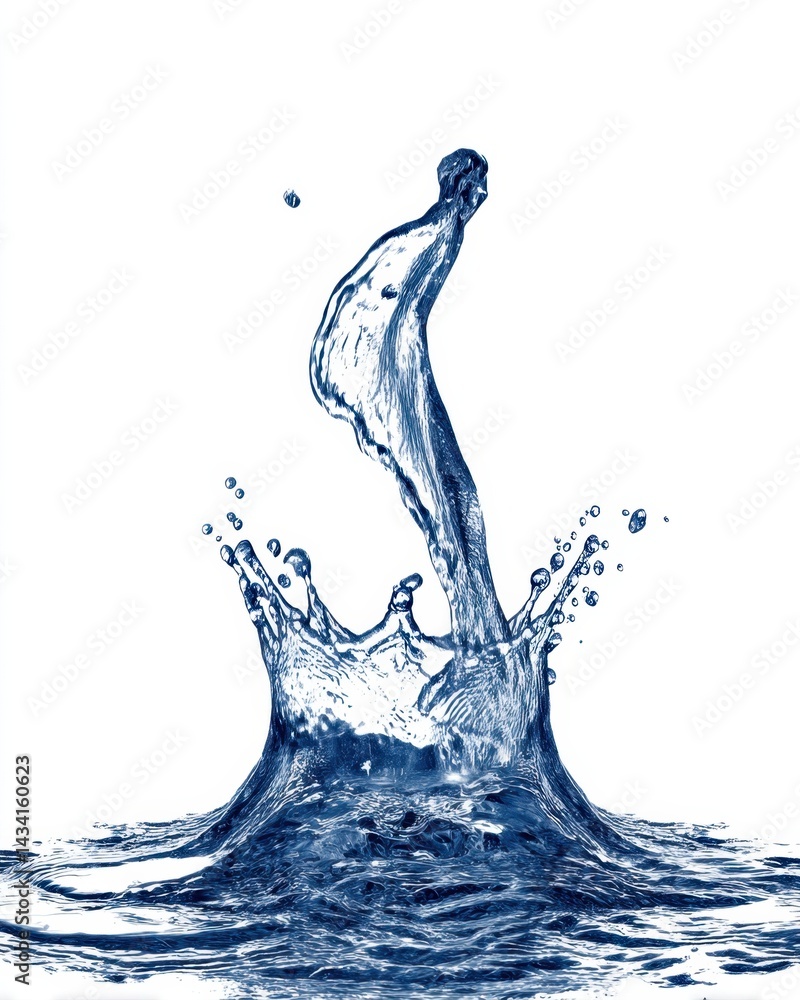 Poster dynamic water splash on white background showcasing fluid motion and purity in a captivating studio 