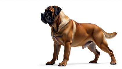 Obraz premium Majestic mastiff, powerful stance, white background, breed, brindle