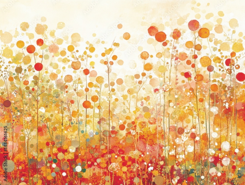 Poster abstract floral painting with vibrant orange and yellow hues creating a warm and inviting atmosphere