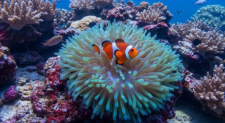 Obraz premium Clownfish in Sea Anemone on Coral Reef