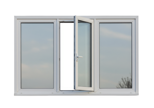 White window with one section slightly open isolated on transparent background