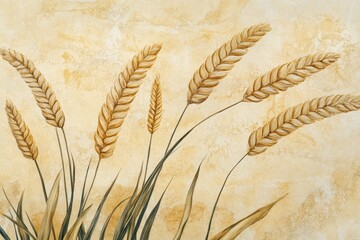 Elegant wheat field illustration against a textured beige backdrop evoking rustic charm and natural beauty with a soft and inviting artistic style