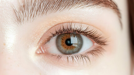 Obraz premium Detailed Close Up Of Human Eye Showing Light Brown Iris and Eyelashes with Glitter on the Eyelids
