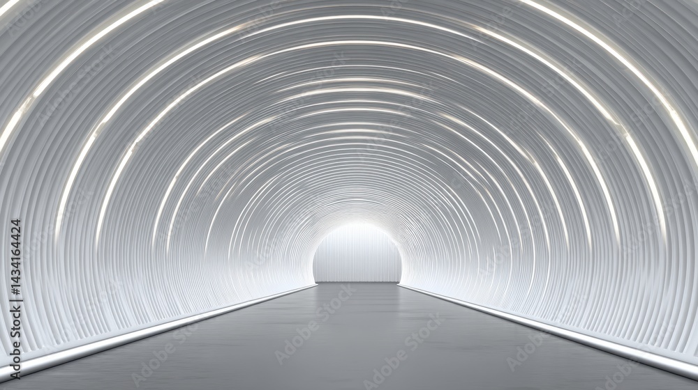 Aufkleber futuristic tunnel with white light and smooth gray floor creating a sense of depth and modern design