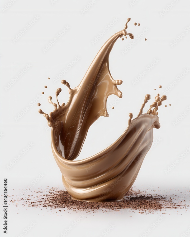 Aufkleber dynamic splash of creamy chocolate liquid with cocoa powder on a clean white background studio shot 