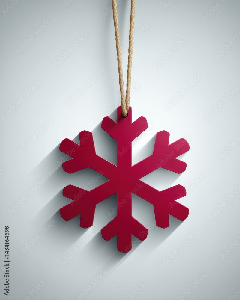 Poster festive crimson snowflake ornament hanging by rustic twine against a soft gray backdrop creating a s