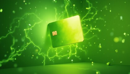 Dynamic green credit card with electrifying effects.