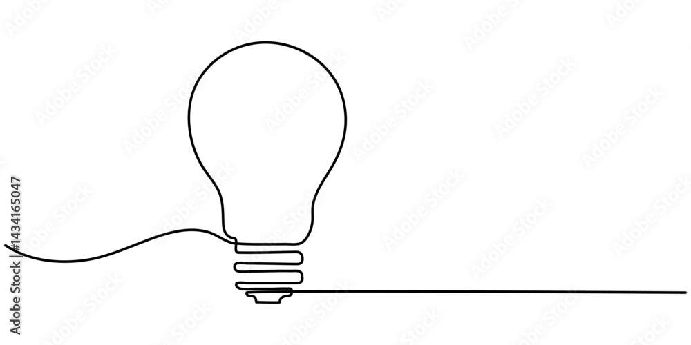 Poster light bulb continuous one line drawing. single line vector illustration with editable stroke, light 