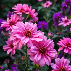Obraz premium Vibrant Pink and Purple Dystopian Garden Flowers