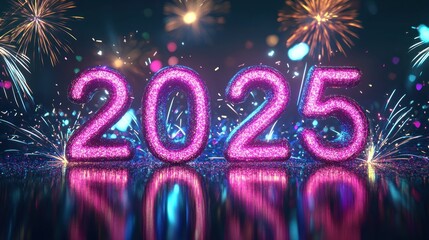 New Year 2025 celebration with fireworks