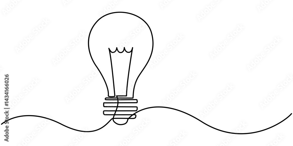Poster light bulb continuous one line drawing. single line vector illustration with editable stroke, light 
