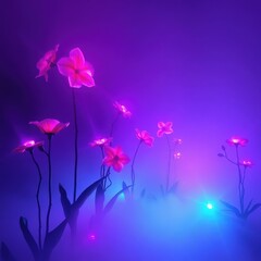 Glowing Pink Dystopian Flowers in Misty Purple Light