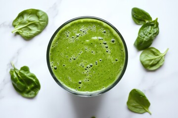 Obraz premium Green smoothie on white background. AI generated illustration.
