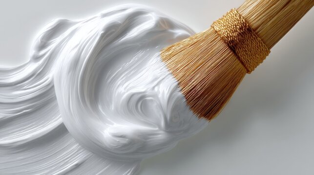 Artistic paint brush stroke with white paint creating a smooth and glossy texture abstract background for creative design and art projects in a studio setting