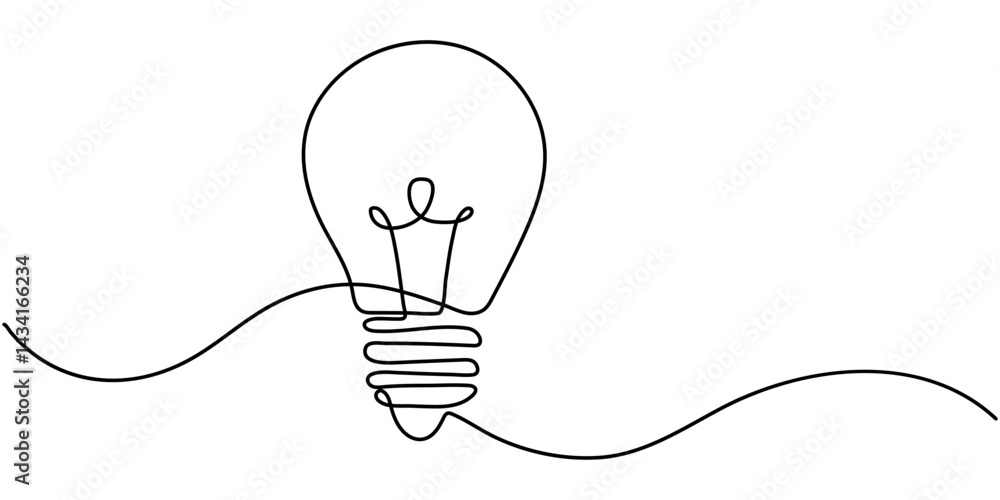 Poster light bulb continuous one line drawing. single line vector illustration with editable stroke, light 