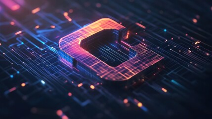 Abstract digital circuit board with glowing letter