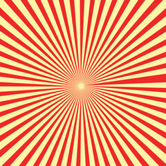 Yellow and red banner with Sun rays, yellow comic background. Sunburst background
