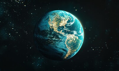 Obraz premium Earth at night, space view, city lights, environmental backdrop, global perspective