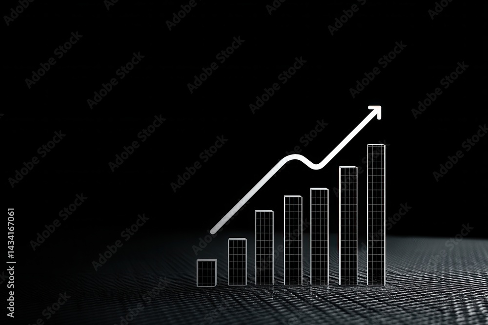Poster ascending financial graph with arrow on dark background showing growth and success in business and i