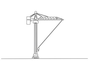 Obraz premium Continuous line drawing of construction crane. Single line illustration of crane for industrial building. Industry equipment concept. Editable outline