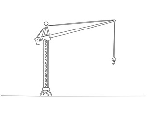 Continuous line drawing of construction crane. Single line illustration of crane for industrial building. Industry equipment concept. Editable outline