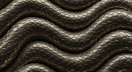 Close-up of Smooth Black Snake Skin with Intricate Pattern and Texture Showing Natural Curves and Detailed Scales in Macro Perspective for Wildlife and Nature Photography